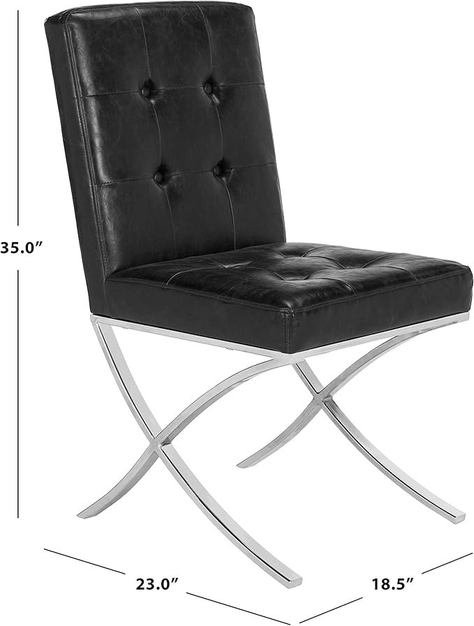 Safavieh Home Walsh Black Faux Leather and Chrome Tufted Side Chair