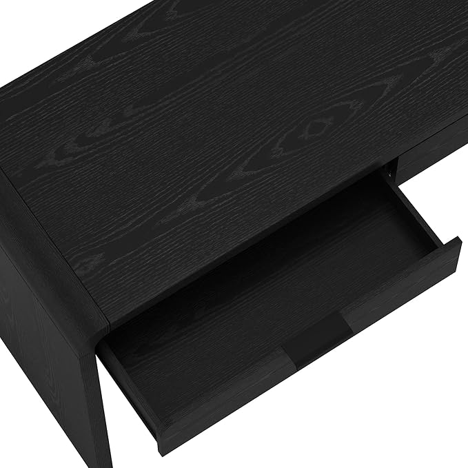 Manhattan Comfort Grace 54 Modern Office Desk with 2 Drawers Wood Table with Metal Recessed Handles for Work from Home Study Craft Stylish Executive Desk Black