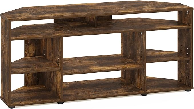 Furinno BESI TV Stand No Tools Assembly Industrial Style Entertainment Center TV Console for TV up to 46 Inch for Living Room Bedroom Amber Pine