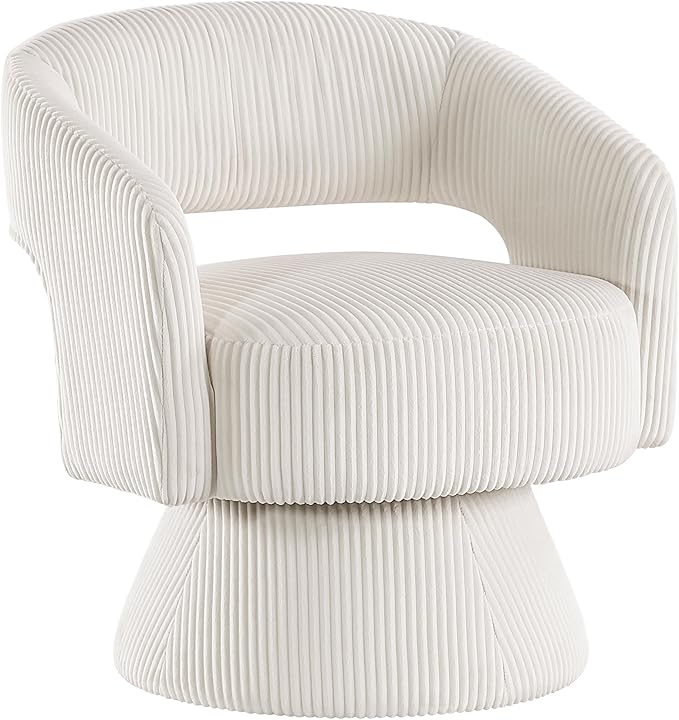 Lexicon 360 Degree Swivel Accent Chair Modern Comfy Corduroy Round Barrel Chair Open Back Plush Foam Cushions Metal Swivel Base for Living Room/Bedroom/Office Beige
