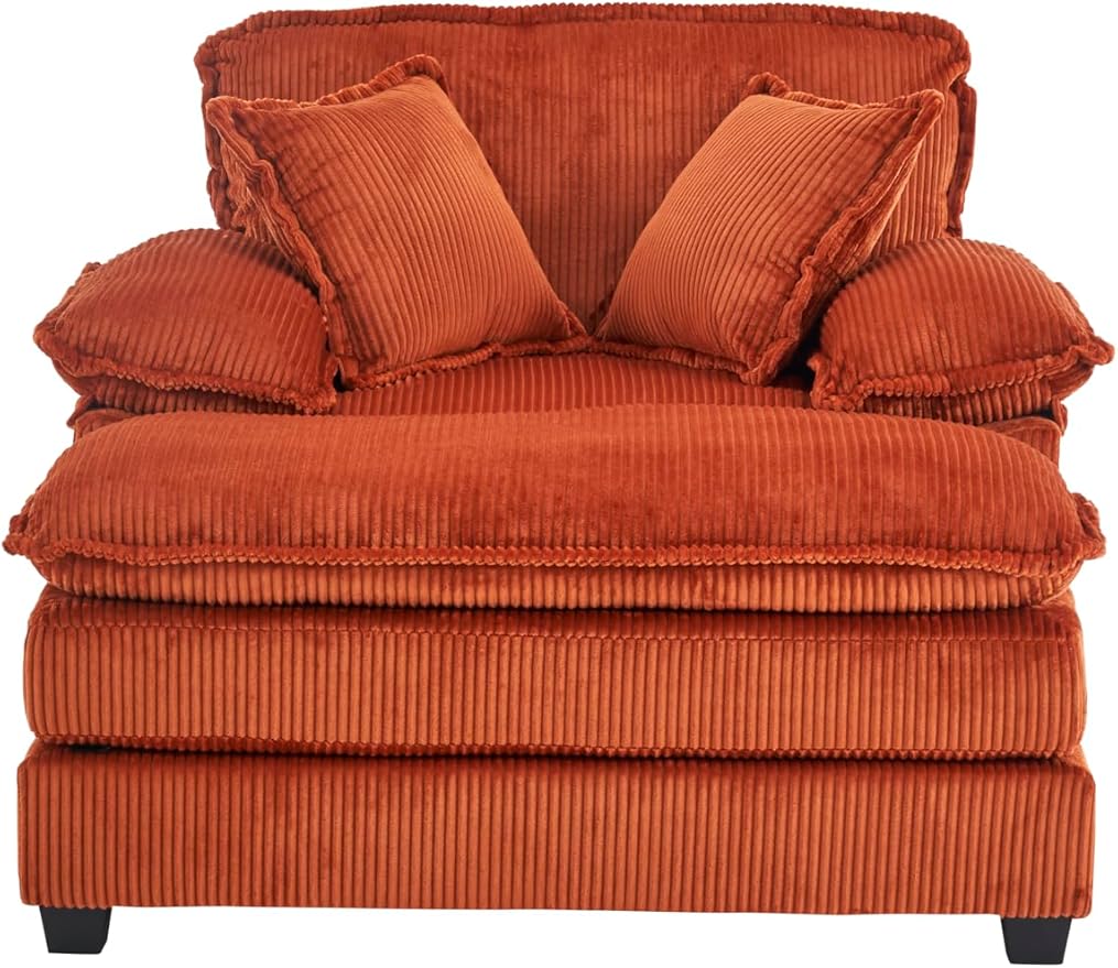 TTK Oversized Chaise Lounge Chair with Ottoman - 39.17 Wide Modern Sleeper Sofa for Living Room Bedroom &amp Office - Deep Seat Sectional Couch with Pillow Comfortable Reading ChairOrange