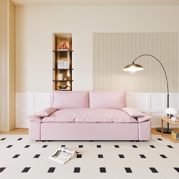 Pull Out Sofa Bed Queen 3 in 1 Convertible Sleeper Sofa Couch with Pullout Bed Comfy Futon Sofa cama moderno Velvet Recliner Loveseat for Living Room Apartment Small Space 70 Pink