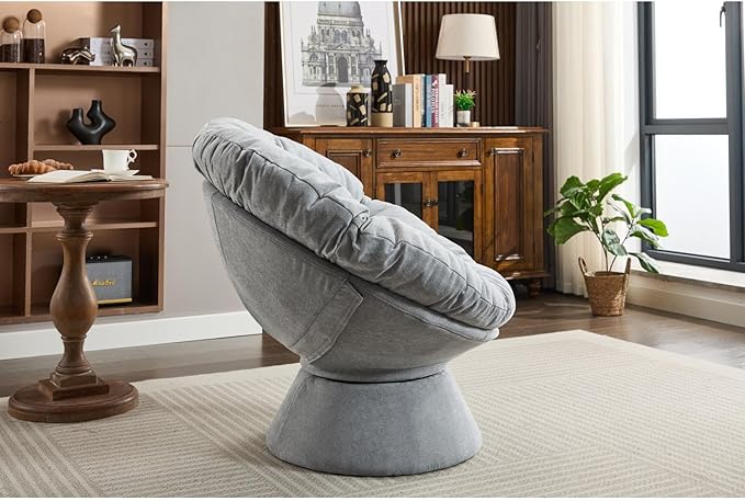 Oversized Swivel Accent Chair 360° Rotating Barrel Chair for Living Room Chenille Lounge Chair for Bedroom Relaxation