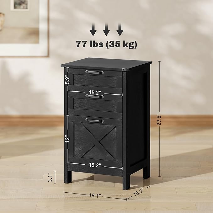 3 Drawer Small File Cabinet with Lock Under Desk Locking Storage Cabinet Organizer for Home Office Filing CabinetsDistressedBlack