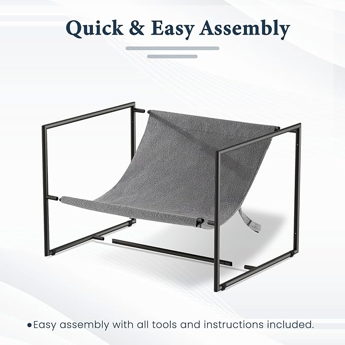 Furniliving Sling Accent Chair with Metal Frame Comfortable Boucle Fabric Arm Chair Upholstered Cozy Reading Chair for Living Room Bedroom Dressing Room Home Office Grey