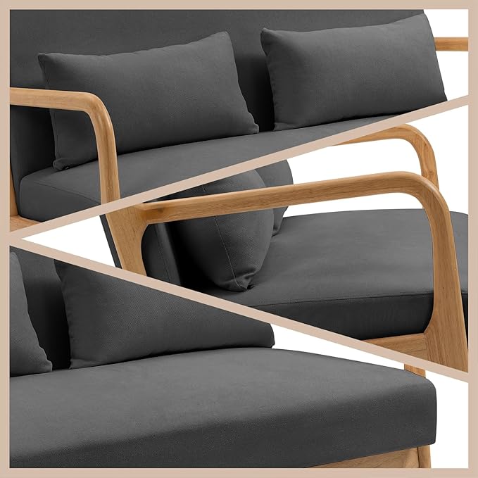 Modern Compact 48'' Loveseat with Linen Upholstery and Wood Legs Perfect for Bedroom Living Room Furniture (Dark Gray)