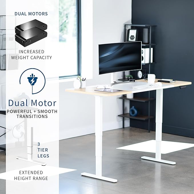 VIVO Electric 71 x 30 in Dual Motor Sit Stand Desk Memory Height Adjustment 2B Series White and Light Wood Top White Frame DESK-KIT-2W7WC
