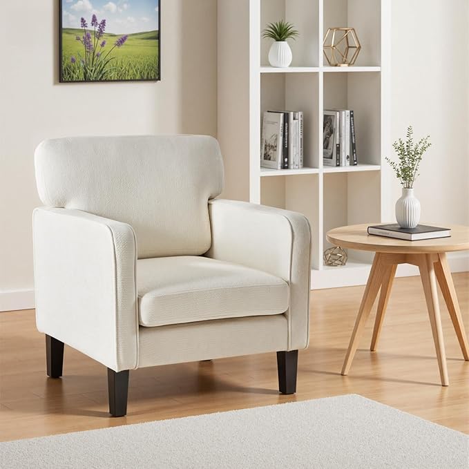 DUMOS Modern Accent Chairs for Living Room Set of 2 Corner Chairs for Adults Reading Chair with Armrest and Backrest Comfy Lounge Chairs for Bedroom Waiting Room and Reception RoomCream White