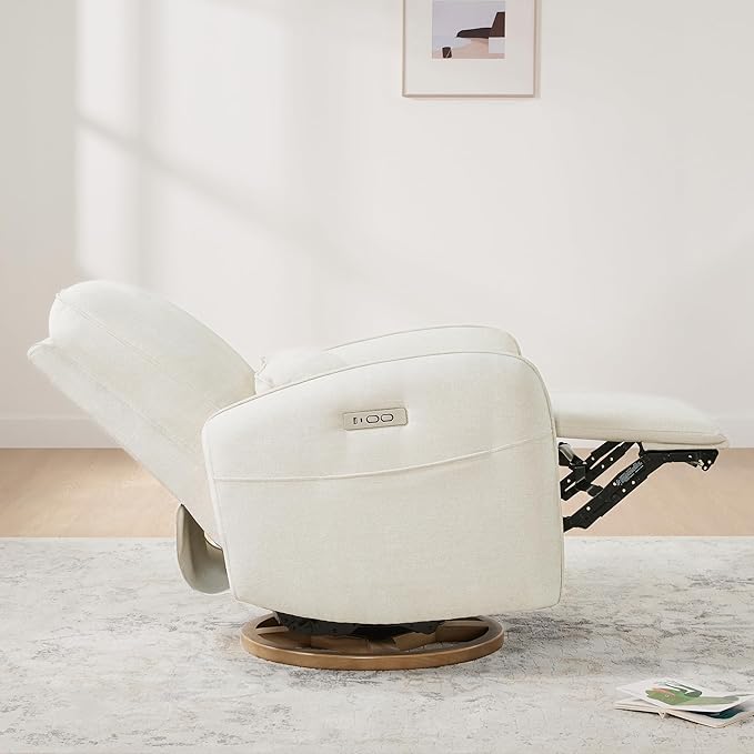 CHITA Power Nursery Glider Recliner Chair Electric Swivel Rocker Recliner for Adults Rocking Chair with Removable Lumbar Pillow for Living Room FSC Certified Fabric in Linen