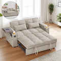 Rovibek 3 in 1 Sofa Bed 65 Inch Convertible Pull Out Couch with USB and Type-C Ports Loveseat Sleeper Bed with Small Table 3 Level Adjustable Backrest for Living Room Khaki
