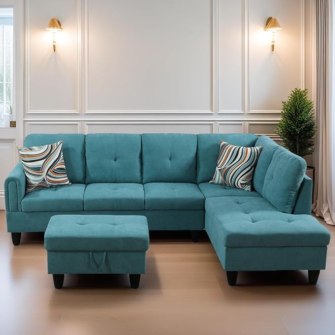 FONTOI L Shaped Sectional Couches for Living Room Modern Modular Sectional Sofa with Ottoman Storage Comfy L Shaped Couch with Chaise for Bedroom Apartment Furniture Green
