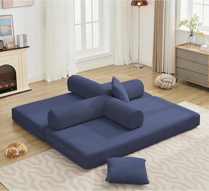 MYFUNSHOP Sleeper Sofa Bed4-in-1 Convertible Folding Boneless CouchFoldable Love Seat with Pillow Corduroy Floor Futon Couch for Living RoomBedroomLounge Studio