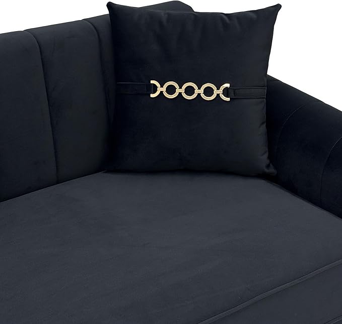 Modern 3-Seaters Velvet Sofa Upholstered Couch with Pillows and Gold Metal Legs for Living Room Office Apartment (Black)