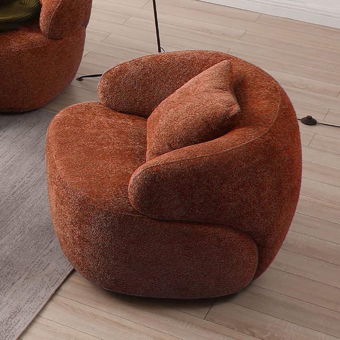 35'' Swivel Barrel Chair Living RoomSingle Chair for Small Space ComfyRound Sofa for Reading RoomBedroomClubOffice(Orange)
