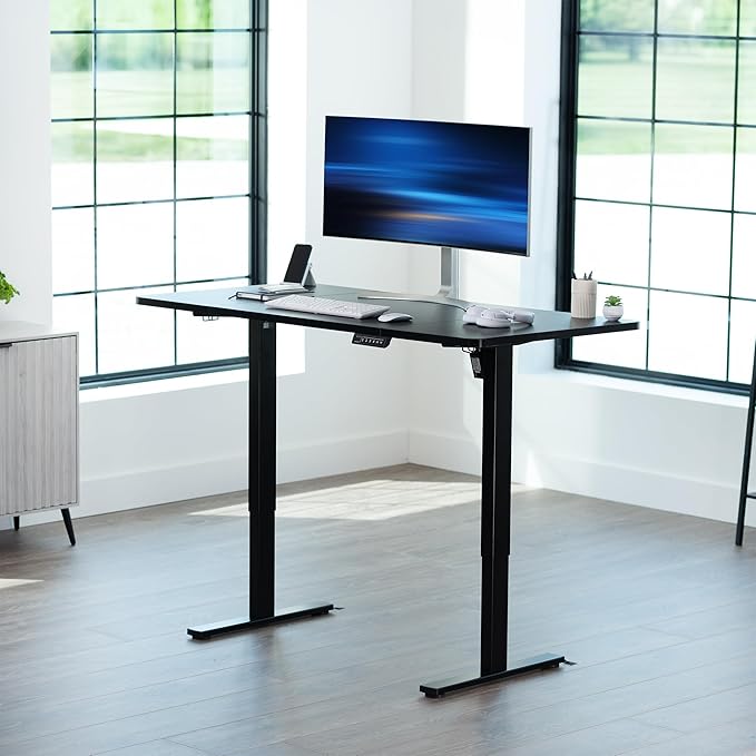VIVO Electric 60 x 30 in Standing Desk Memory Height Adjustment 1B Series Holds 220 lbs Black Top Black Frame DESK-KIT-1B6B-30