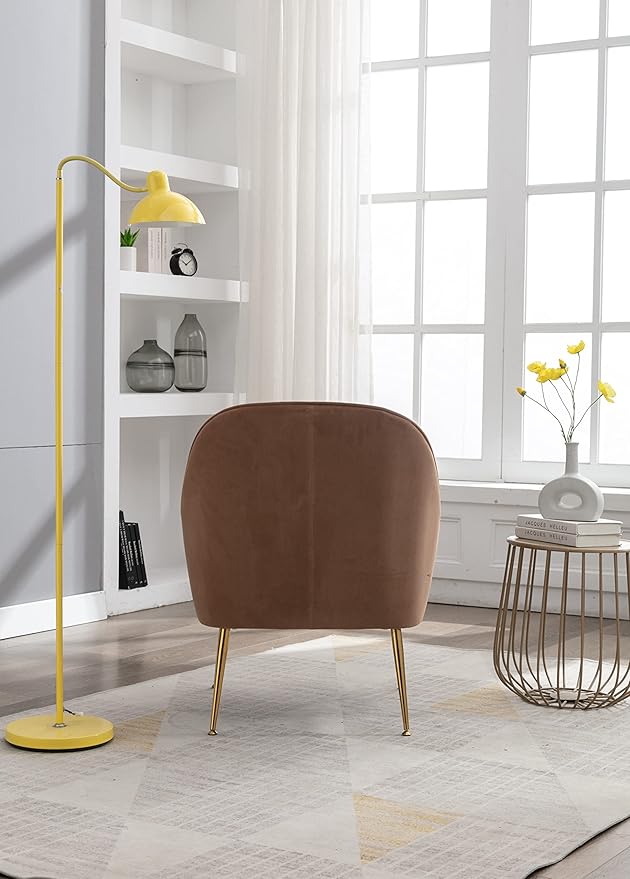 Modern Ergonomics Soft Velvet Fabric Material Accent Chair with Gold Legs and Adjustable Feet Screws for Indoor Home Living RoomCoffee Brown