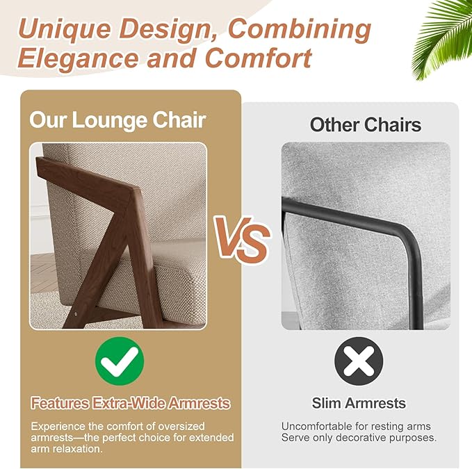 Accent Chair Living Room Chairs Mid Century Modern Armchair with Solid Wood Legs Relaxing Armchair with Solid Wood Frame &amp Soft Cushion for Living Room Office Bedroom Study