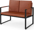 Giantex Modern Loveseat Sofa 2-Seater Sofa with Solid Metal Frame &amp Removable Back Cushions Spacious Seat &amp Supportive Armrests Indoor Couch for Living Room Bedroom Office (Brown)