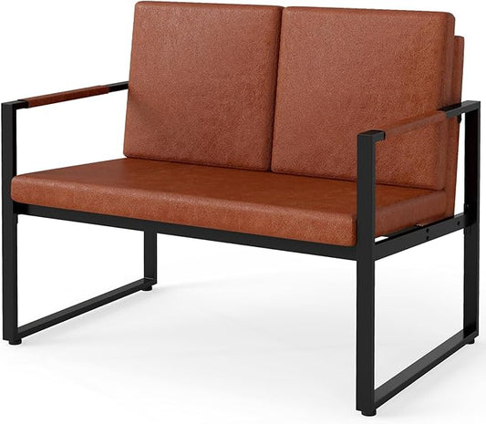 Giantex Modern Loveseat Sofa 2-Seater Sofa with Solid Metal Frame &amp Removable Back Cushions Spacious Seat &amp Supportive Armrests Indoor Couch for Living Room Bedroom Office (Brown)