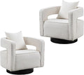 Mid Century Modern Boucle Swivel Accent Chair 2 Pack Comfy Open Back Sofa Chair with Black Wood Base for Nursery Bedroom Living Room Club Swivel Lounge Chairs (2pcs Chair Ivory)