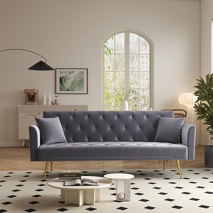 KEIKI 72 2Seat Velvet Sofa Couch for City Apartment Small Space Style Conscious Homeowners Warm Inviting Comfy Supportive Rest Space Elegant Premium Premium Design Gray