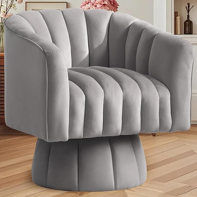YSICK Swivel Accent Chair 360°Swivel Barrel Chair Modern Ottoman with Velvet Fabric Mid-Century Ottoman with Wide Upholstered Round Armchair for Living Room Lounge BedroomGrey