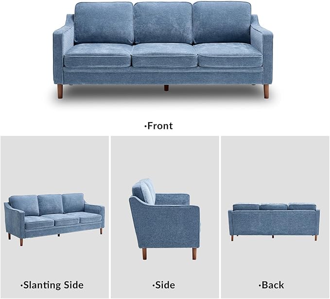 Kingfun Living Room Furniture Sets 3 Seater Couch and Armchair Mid Century Modern Sofa Set Chenille Couch with Solid Wood Frame for Living Room &amp Bedroom Light Blue