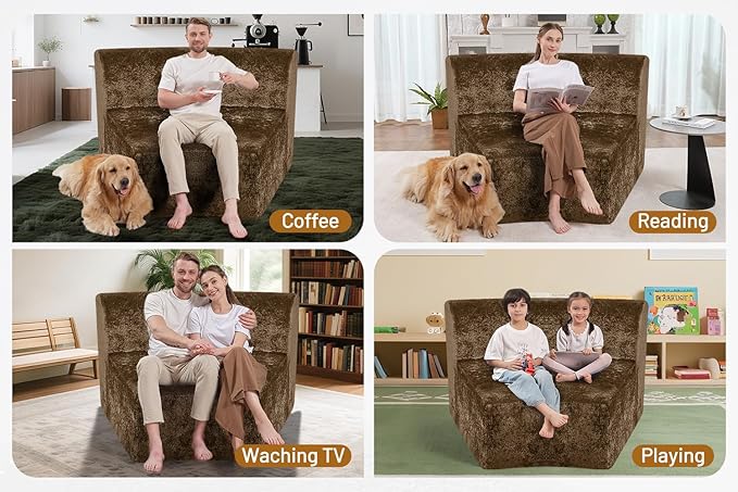 Homguava Modular Sectional Sofa Memory Foam Couch Single Sofa Chair with Deep Seat Modern Upholstered Sofa Couches for Living Room Apartment Office No Assembly Required Brown