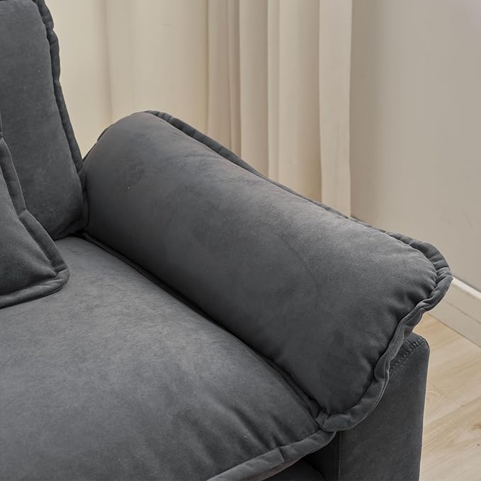 Sectional Sofa Modular Cloud Couch with Ottoman Deep Seat Sleeper Sofas with Throw Pillows Comfy Velvet Single Sofa for Living Room Apartment (Dark Grey Single Seat)