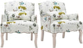 Floral Accent Chairs Set of 2 Farmhouse Upholstered Armchair Reading Chair Mid Century Modern Single Sofa Chair with Pillow for Bedroom/Living Room/Fireplace Beige&ampGreen Butterfly Pattern