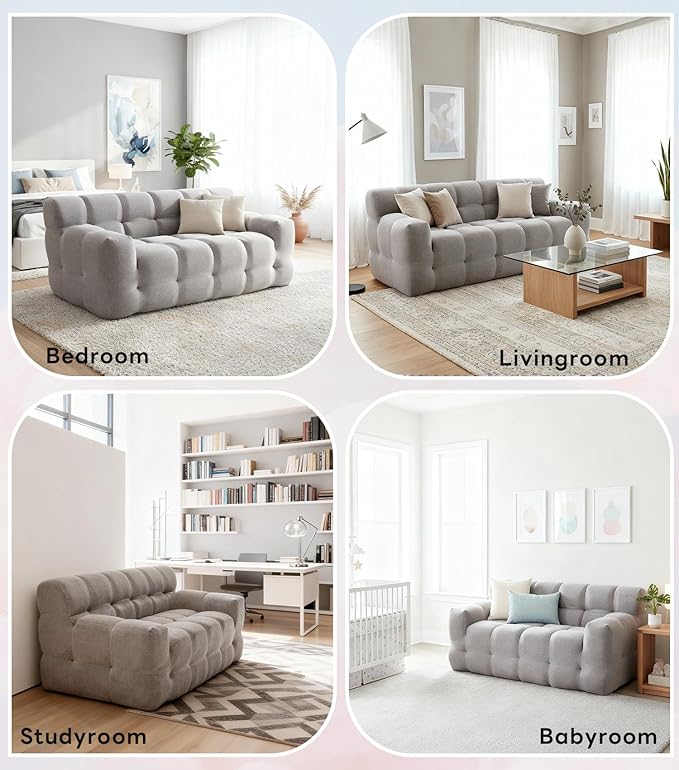 Tbfit Boneless Loveseat SofaComfy Tufted Cloud Couch Modern Living Room Floor Sofa Chair Chenille Grey