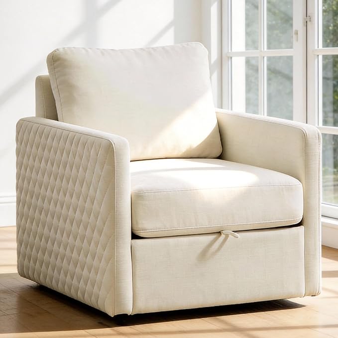Aoiy &amp Wifon 29.5''W Swivel Accent Chair Comfy Modern Square Arm Chair with Hidden Storage for Living Room/Bedroom/Office Chenille Beige