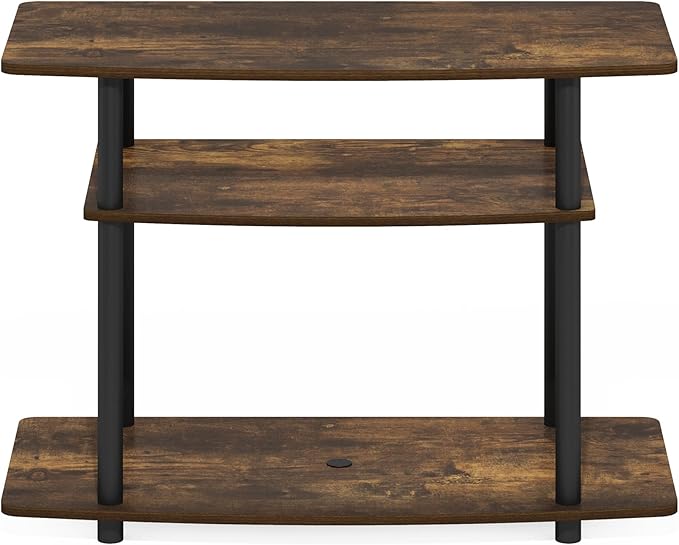 Furinno Turn-N-Tube TV Stand 3-Tier No Tools Entertainment Center TV Console for TV up to 32 Inch for Living Room Bedroom Amber Pine