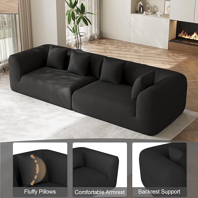 120 Oversized Boneless Sectionals for Living Room Comfy Plush Modular Sectional Sofa Modern Modular Couch Chenille Cloud Couch Sectional with Deep Seat 4 Seater No Assembly Needed Black