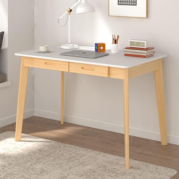 ECACAD Computer Desk with 2 Drawers 39” Home Office Desk Writing Study Working Table for Bedroom White