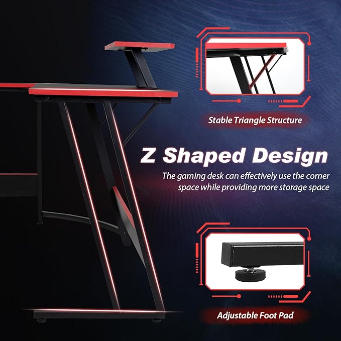 51 inch L Shaped Gaming Desk Computer Desk for Bedroom Black L shaped Desk for GamingHome Office Desks with Detachable Monitor Stand Corner Desk for Small PlaceLargeCarbon FiberBlack desk