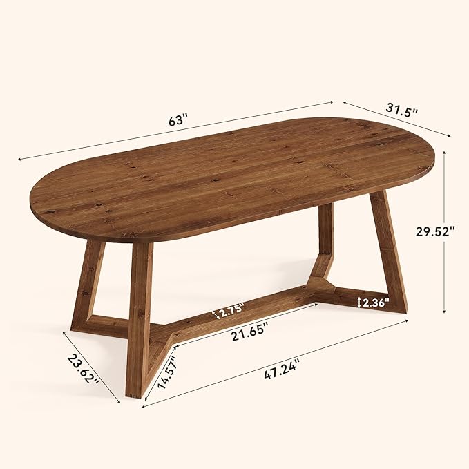 63-Inch Solid Wood Home Office Desk Oval Executive Desk with Sturdy Tapered Legs Farmhouse Computer Writing Table for Office Study Room Workstation (Brown)