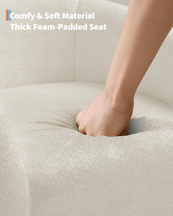 Accent Chair Boucle Fabric Barrel Chairs Comfy Round Club Armchair with Soft Cushion for Living Room Bedroom Reading Waiting Room White