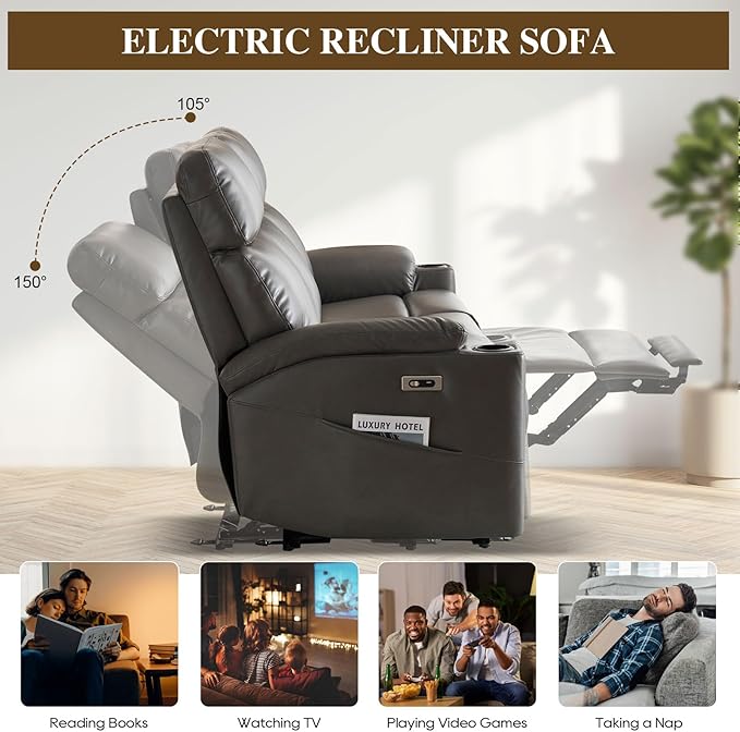 Power Reclining Sofa Electric 3-Seat Dual Recliner Couch with USB Ports Cup Holders Wall Hugger Sofa &amp Couch for Living Room Home Theater Apartment RV (Grey)