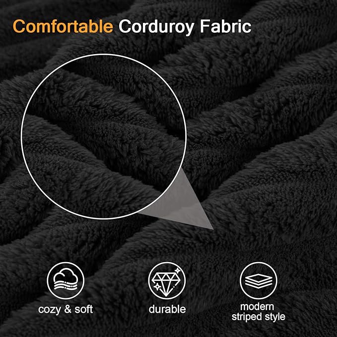 COMAX Convertible Sofa Bed Folding Floor Couch Corduroy Fold Out Couch Bed Futon Sleeper Mattress with Pillows Boneless Sofa Comfy Lounge Loveseat for Living Room Bedroom Plush Black