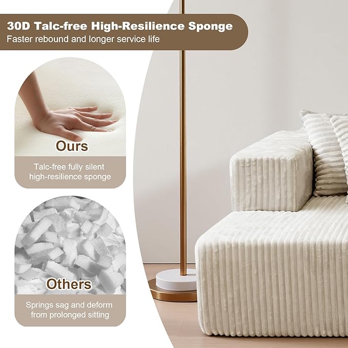 130'' U Shaped Couched for Living Room Cloud Modular Sectional Couch with 2 Chaise Lounge Modern Minimalist Upholstered Sofa Sleeper Deep Seat Corner Couch No Assembly Required Beige