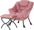 Welnow Lazy Chair with Ottoman Modern Accent Chair with Armrests and a Side Pocket Leisure Sofa Armchair Set Reading Armchair with Footrest for Small Space Plush Dark Pink