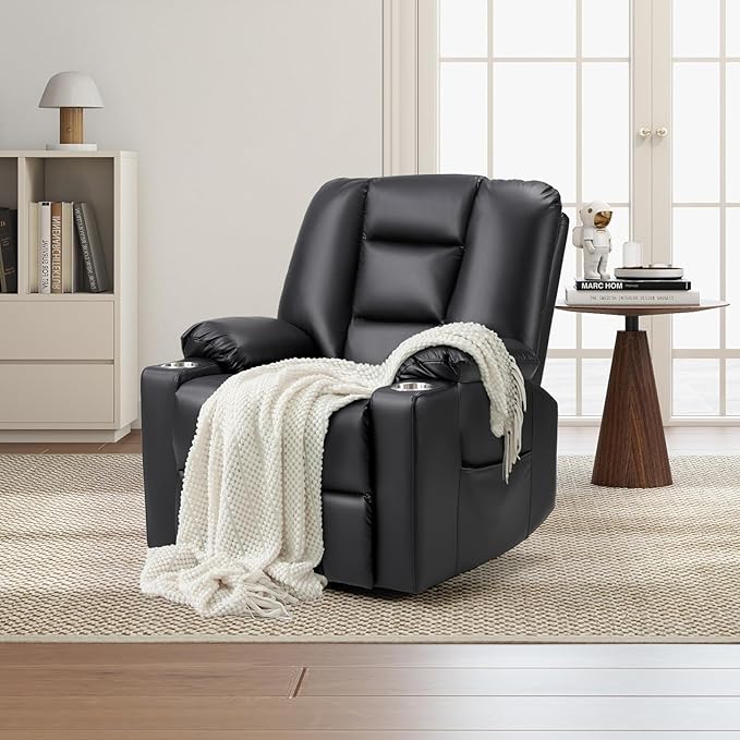 CANMOV Leather Power Lift Recliner Chair for Elderly Lift Chair Single Sofa with Massage and HeatingElectric Lift Recliner with Cup Holders USB Port for Living RoomBlack