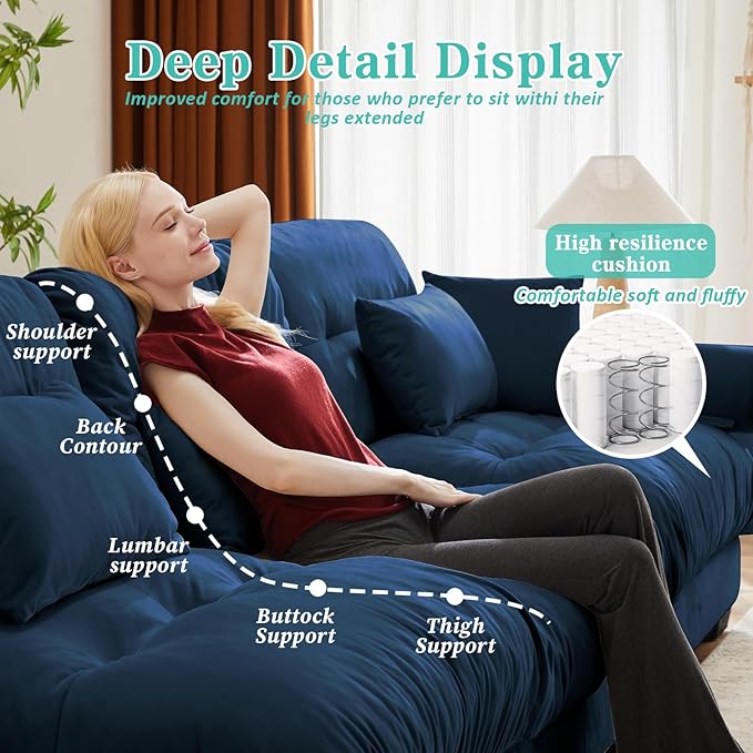 SoarFlash L Shaped Couches for Living Room Small Sectional Sofa Set with Reversible Chaise Modern Designed Sleeper Sofas and Modular Couch Function Suitable for Small Spaces in Apartment Blue