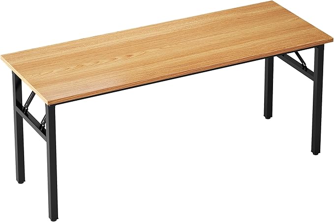 sogesfurniture 62 inches Foldable Computer Desk No Assembly Sturdy Large Laptop Workstation for Home Office Modern Portable Folding Study Table Writing Gaming Desk for Small Spaces Teak Black
