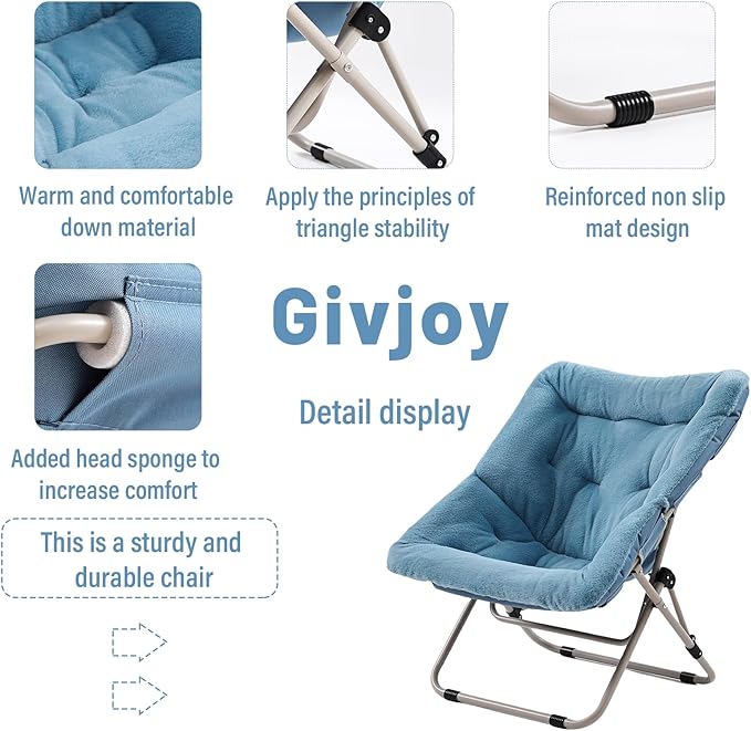 Comfy Folded Chair Soft Faux Fur Oversized Folding Chair Flexible Lazy Chair for Kids Girls Teens Adults Moon Chair for Dorm Rooms Bedroom Living Room