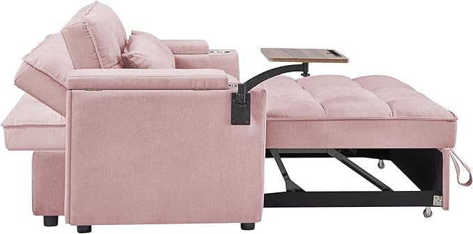 65'' 3-in-1 Folding Convertible Sofa Bed Queen Size Pullout Sofa Modern Chenille Fabric 360° Swivel Side Table Easy Assembly Perfect for Living Room