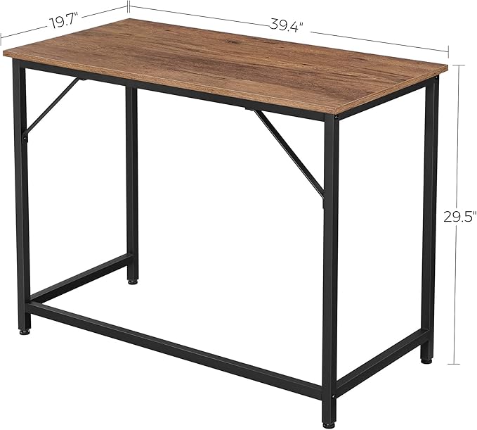 VASAGLE Computer Desk Office Work Desk 39.4 x 19.7 x 29.9 Inches for Study Bedroom Home Office Living Room Hazelnut Brown and Ink Black ULWD041B03