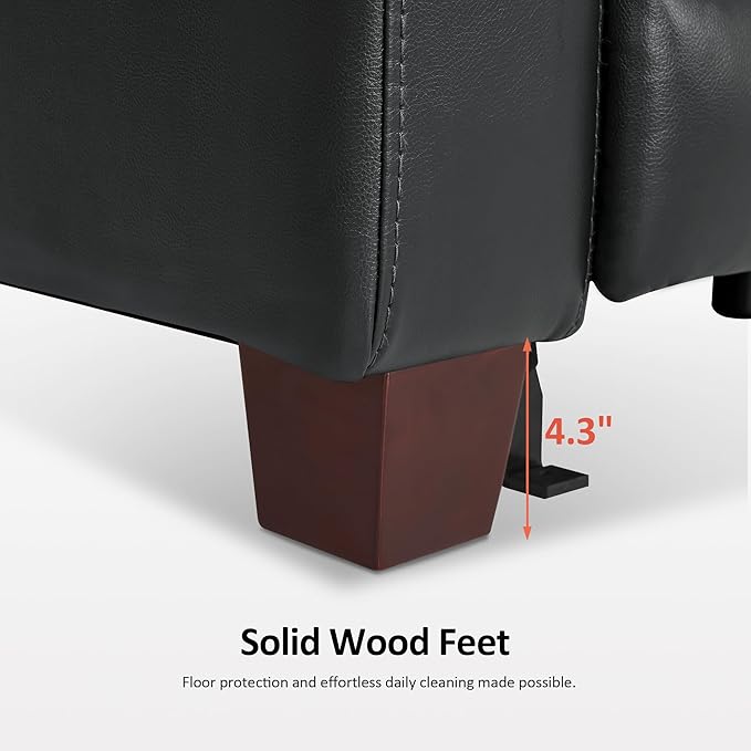 MCombo Zero Wall Recliner Chair Wall Hugger Power Recliner Chair with Adjustable Headrest High Wood Leg USB &amp Type C Dual Charge Ports for Living Room Small Spaces HL128 (Faux Leather Black