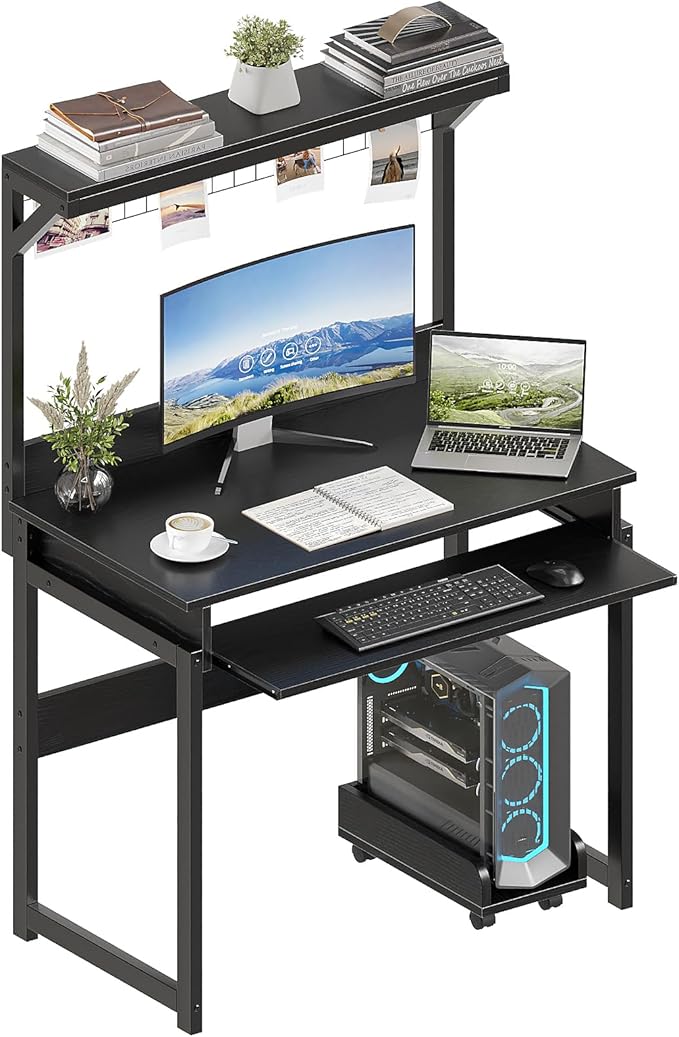 ALISENED 31.5 Small Computer Desk with Hutch Office Desk Study Table Writing Desk Workstation PC Table for Home Office Space Saving Design
